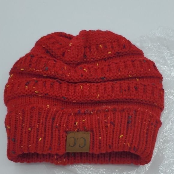C.C Ponytail Red Confetti Beanie Hat NWT - Picture 3 of 5